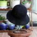 Black knitted sun hat for women, foldable summer bucket hat with breathable design. - Adjustable (54-59cm) / Black