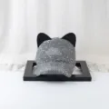 Casquette de baseball grise à paillettes et oreilles de chat en filet respirant pour femmes. - Gris - Oreilles noires