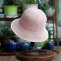 Pink knitted bucket hat for women, casual foldable Japanese style sun protection summer hat. - Adjustable (54-59cm) / Pink