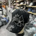 Black lace baseball cap with rhinestone butterfly and floral pattern for women summer. - 54-58cm (Adjustable) / Black Butterfly Style