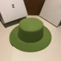 Green flat-top felt hat for women, autumn winter retro british style wool boater hat. - Adjustable (55-60cm) / Avocado Green