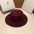 Wine red flat top wool felt hat, vintage French British style wide brim winter bowler hat. - Adjustable (55-60cm) / Burgundy