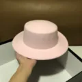 Pink wool flat top fedora hat, elegant French vintage winter women bowler cap stylish. - Adjustable (55-60cm) / Pink