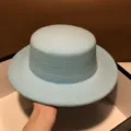 Light Blue Flat Top Wool Felt Hat, Retro French Style Winter Fedora Cap for Women SKU - Adjustable (55-60cm) / Blue