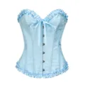 Light blue floral jacquard ruffled corset top, elegant bustier body shaper for women. - XS / Tops / Sky Blue