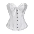 White court style corset with ruffles and front tie, perfect for body shaping and elegant look. - 2XL / Tops / White