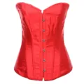 Red satin corset top with front busk closure, shaping waist cincher for sexy curve style. - XXS / Tops / Red