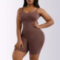 Plus size seamless body shaper for women, brown tummy control camisole jumpsuit shapewear. - S / Brown