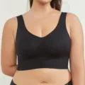 Plus size black seamless comfort sports bra, wireless daily wear supportive underwear model. - 3XL / Tops / Black