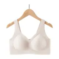 Beige seamless plus size comfort wireless bra, soft padded daily wear undergarment. - M/34/75BCD / Skin White