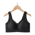 Plus size black seamless comfort bra, wireless push-up design for large bust daily wear. - M/34/75BCD / Black