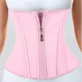 Pink latex waist trainer corset, front zipper tummy control slimming belt for women shapewear - XXS / Pink