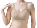 Plus size seamless nude bra, comfortable v-neck padded push up underwear for daily wear. - M/34/75BCD / Nude Pink