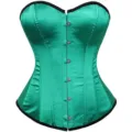 Green satin corset top with black trim, sexy push-up waist training shapewear for women. - Green with Black Trim