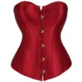 Red satin overbust corset shapewear front busk waist training slimming top underwear - Burgundy