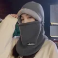 Winter warm balaclava hood scarf all in one thick fleece windproof face cover for women riding - One Size / Dark Gray