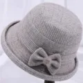 Classic herringbone wool bucket hat for women, thick warm winter basin hat for elders. - Khaki