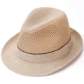 Chapeau de soleil fedora en maille respirante d'ete pour homme, chapeau de plage decontracte - L (59-60cm) / Khaki Clair