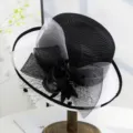 Chic black and white straw hat for women, featuring elegant mesh bow for summer sun. - M (56-58cm) / Black and White - Rolled Edge Ice Silk Feel Style