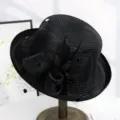 Black Women Dress Hat Mesh Flower Rolled Brim Dome Sun Hat Elegant Summer Fedora Cap Variant - M (56-58cm) / Black - Rolled Edge Ice Silk Feel Style