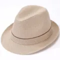 Sombrero fedora transpirable de malla para hombre, elegante gorro de playa de verano casual. - L (59-60cm) / Caqui claro (todas las estaciones)