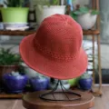 Red brown knitted sun bucket hat breathable hollow out summer casual beach hat variant - Adjustable (54-59cm) / Rust red