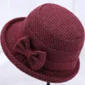 Chapeau seau pied-de-poule bordeaux pour femmes âgées, chapeau bassin laine automne hiver. - Réglable / Rouge