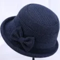 Femme Hiver Chaud Tweed Chapeau Seau Classique Pied-de-Poule Noeud Bob Chapeau Bleu - Réglable / Bleu