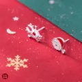 Weihnachten S925 Sterling Silber Ohrringe mit süßem Rentier und Weihnachtsmann Design. - 925er Silber / E7533 / Weihnachtsmann Elch Ohrringe