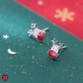 S925 Silber Weihnachten Rentier Ohrringe, süße rot weiße Emaillierte Elch Ohrstecker Schmuck - 925er Silber / E7396 / Rentier Ohrstecker