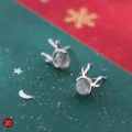 S925 Sterling Silber Weihnachten Rentier Geweih Ohrstecker Süßer Feiertag Schmuck - 925er Silber / G0089 / Geweih Mondstein Ohrringe