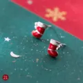 S925 Silber Weihnachtsstrumpf Ohrstecker Rote Emaille Festliche Schmuck Geschenke - 925er Silber / E3995 / Weihnachtsstiefel Ohrringe