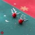 S925 Sterling Silber Weihnachten rote Rentier Geweih Ohrringe süße niedliche Ohrstecker Schmuck - 925er Silber / E0880 / Geweih Rote Muschelperle Ohrringe