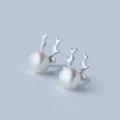 S925 Silber Perle Hirschgeweih Ohrringe Weihnachten Süsse Tier Ohrstecker Schmuck Variante - 925er Silber / E0880 / Geweih Weiße Perle Ohrringe