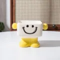 Cute ceramic pet bowl with smiley face, yellow boots base and handles, square mouth, 160ml. - Square / Yellow
