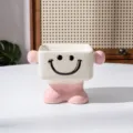 Cute ceramic bowl with feet and smiley face design, pink square pet feeding bowl, 160ml - Square / Pink
