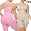 Plus size seamless body shaper tummy control strap bodysuit for women shapewear apparel - M / Beige And Pink Pack