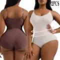 Plus size seamless shaping bodysuit camisole 2pcs set tummy control post-partum body shaper - S / Brown And Grey Pack