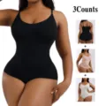 Plus size seamless shapewear bodysuit tummy control body shaper 3pcs set for women - S / Black Beige Grey Pack