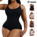 Plus size seamless postpartum butt lifting body shaping camisole bodysuit for women. - S / Multi-Color 4-Pack