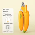 Yellow banana shape pet nail clipper with LED light and nail catcher for cats and dogs - Banana Nail Clippers / White Light Yellow