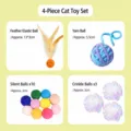 Katzen Spielzeugset mit Federball, Wollknäuel, leisen Bällen und interaktiven Spielsachen. - 4-teiliges Ballspielzeug-Set