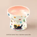 Ceramic elevated cat bowl pink pet food water bowl anti-vomiting neck protection feeder - Flat Bowl / Pink
