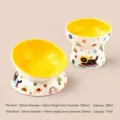 Ceramic elevated pet cat bowl with cute cartoon patterns, tilt and flat design for feeding. - Two-Piece Set / Yellow