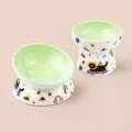 Ceramic elevated cat bowl pet food water bowl anti-vomiting cute green design for cats dogs - Two-Piece Set / Green