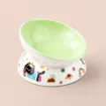 Ceramic elevated cat food water bowl with green slanted design, cute neck protection pet feeder. - Slanted Bowl / Green