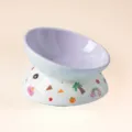 Purple ceramic elevated pet bowl with tilted design, cute cat food and water feeding dish. - Slanted Bowl / Purple