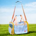 Comoda borsa trasportino traspirante per animali, motivo a quadri blu, ideale per viaggiare. - Blu Sale Marino