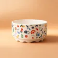 Colorful abstract patterned ceramic pet bowl with wave base, stylish and durable feeding. - Pastoral Constant Temperature Ceramic Bowl with Press Switch & 1.4m Cable