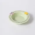 Cute ceramic pet bowl with bow and star decor, 14.8cm wide cat feeding dish supply. - Dashed Bowl / Green